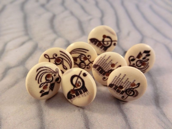 Preview: Noten Notenschlüssel Knopf Ohrstecker Holz Natur